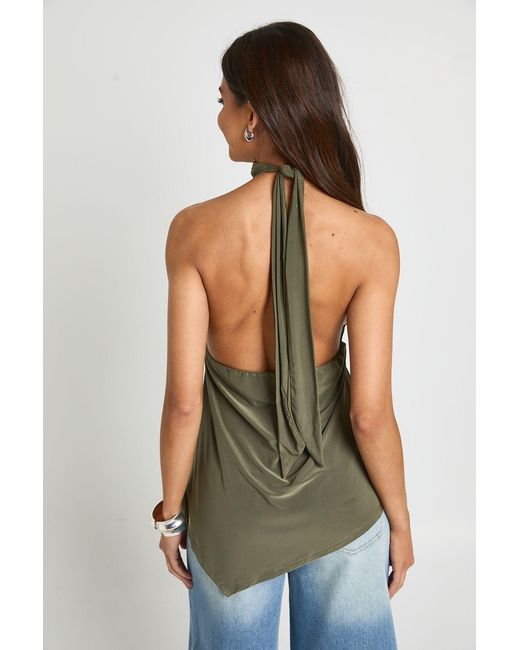 Boohoo Green Halterneck Cut Out Drape Top