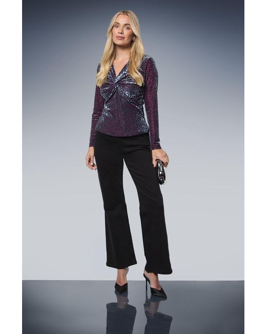 Wallis Blue Petite Devore Jersey Twist Top