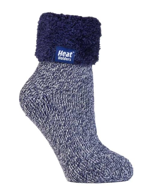 Heat Holders Blue Ladies Non Slip Thermal Low Cut Ankle Slipper Bed Socks With Grips