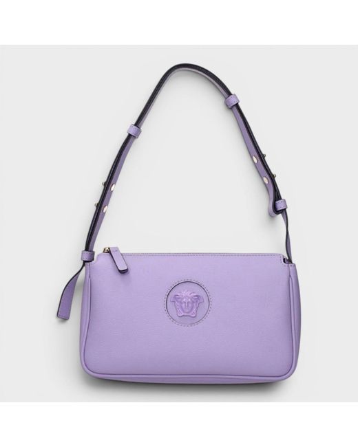 Versace Purple Medusa Head Shoulder Leather Bag Lilac