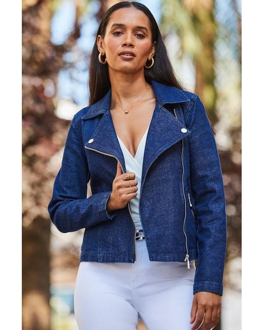 Sosandar Blue Dark Denim Biker Jacket