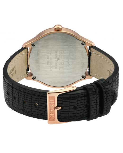 Gevril Black Morcote Swiss Diamond Mop, Genuine Italian Leather Watch