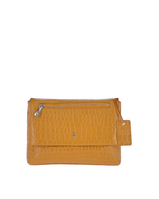Ashwood Leather Orange 'Siane' Croc Print Real Crossbody Bag