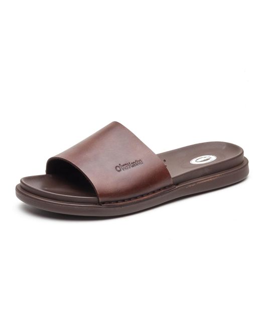 Base London Brown Albany Leather Slides for men