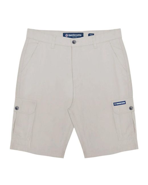 Lambretta Gray Rubberised Logo Cargo Shorts (Oatmeal) for men