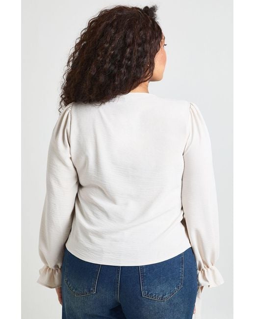 Boohoo White Plus Button Front Toe Sleeve Blouse