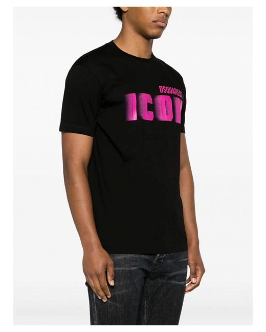 DSquared² Icon Blur Cool Pink Logo Katoenen T-shirt In Zwart in het Black voor heren
