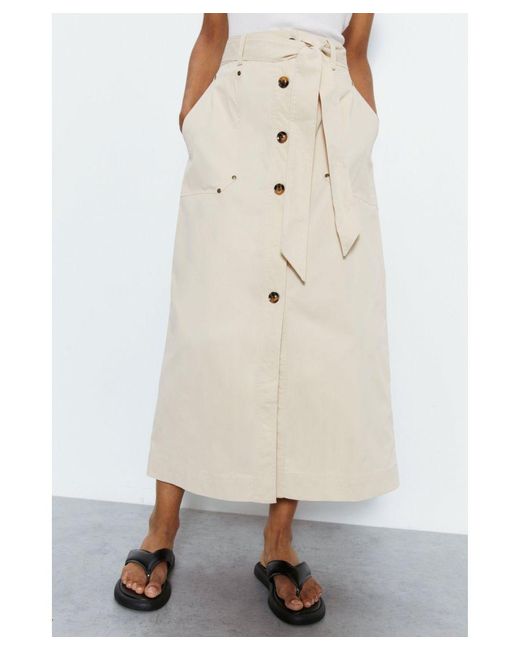 Warehouse White Button Detail Tie Up Midi Skirt