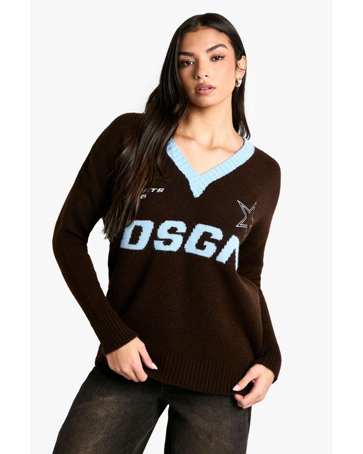 DSGN Studio Black Embroidered Oversized V Neck Knitted Jumper