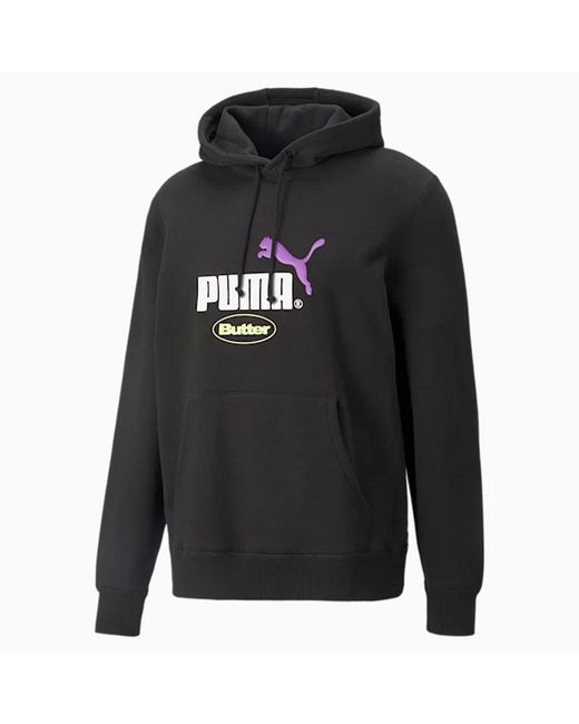 PUMA Black X Butter Goods Long Sleeve Pullover Graphic Logo Hoodie 532438 01 Cotton for men