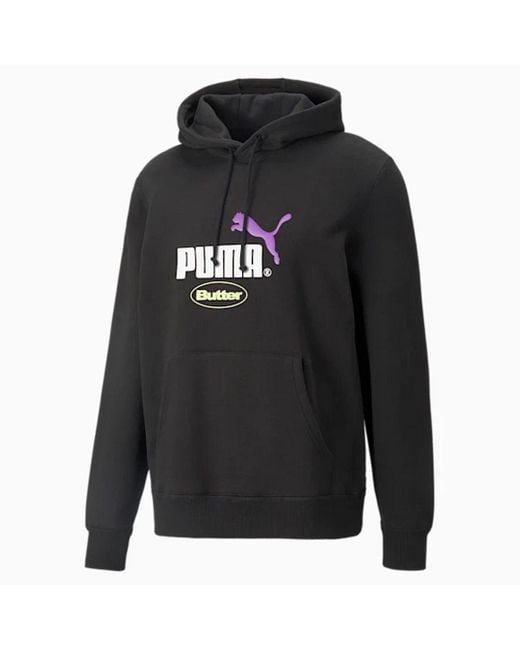 PUMA Black X Butter Goods Long Sleeve Pullover Graphic Logo Hoodie 532438 01 Cotton for men