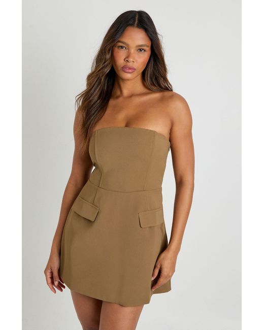 Boohoo Brown Structured Bandeau Mini Dress