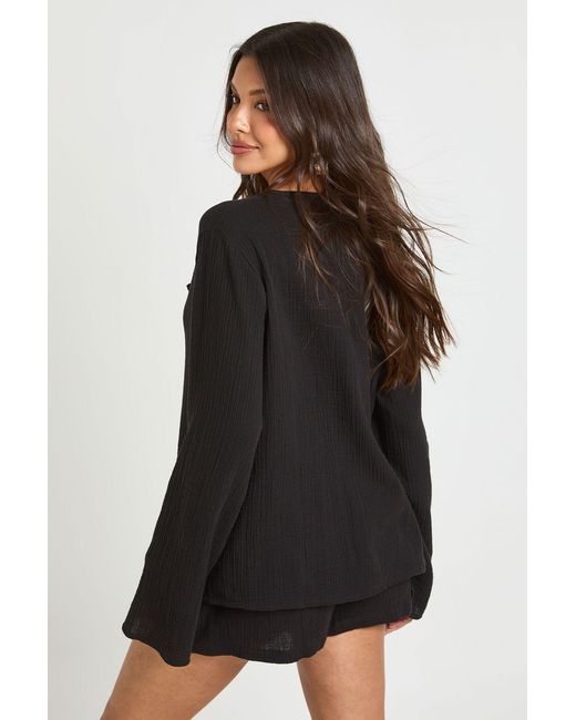 Boohoo Black Tie Front Detail Top & Short Beach Co Ord