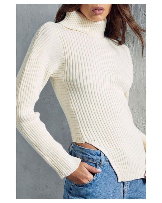 MissPap Blue Knitted Ribbed Cut Out Detail Jumper