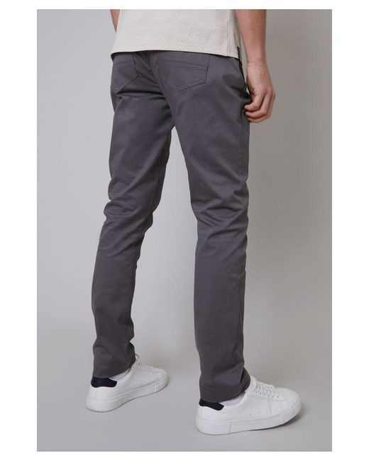 Threadbare Gray 'Ego' Cotton Slim Fit 5 Pocket Chino Trousers With Stretch for men