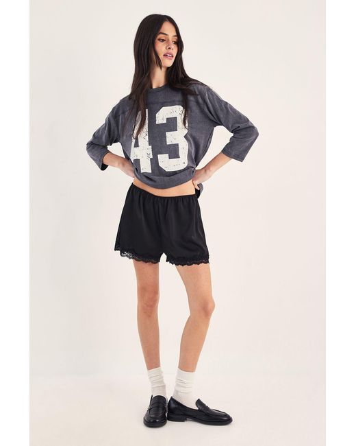Nasty Gal Multicolor Varsity Long Sleeve Acid Wash Graphic T-Shirt