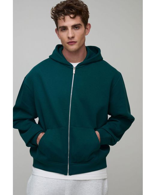 BoohooMAN Green Basic Oversized Boxy Zip Through Hoodie for men