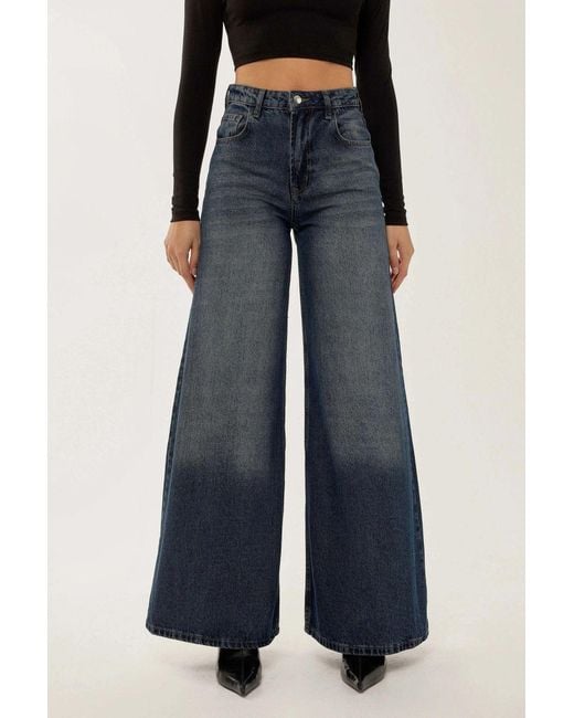 Hiccup Blue Washed Effect Wide Leg Denim Jeans