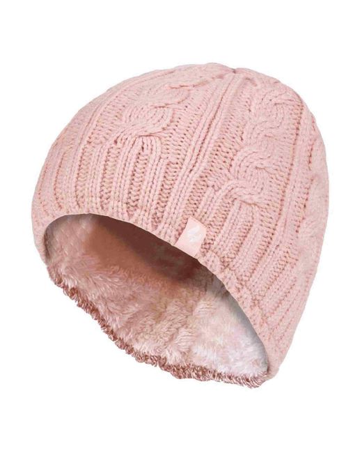 Heat Holders Pink Ladies Cable Knit 3.4 Tog Fleece Lined Thermal Winter Hat