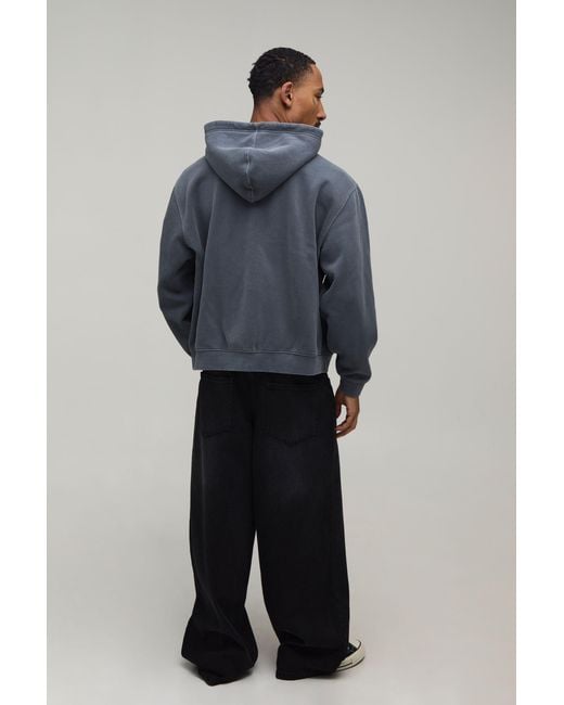 BoohooMAN Gray Oversized Boxy Dragon Washed Zip Through Hoodie for men