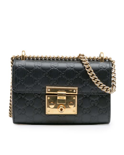 Gucci Black Pre-Owned Small Ssima Padlock Crossbody