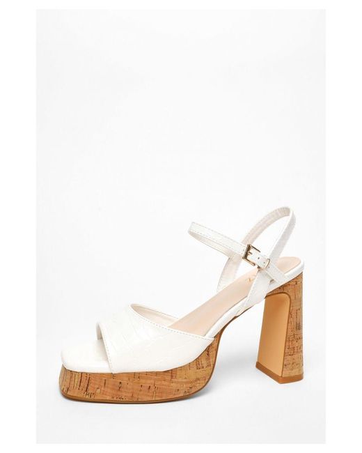 Quiz Natural Faux Leather Cork Platform Heeled Sandals