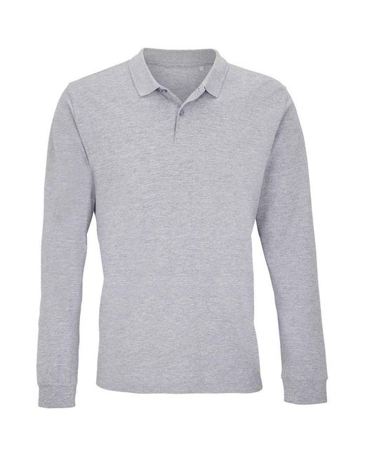 Sol's Gray Adult Planet Marl Pique Long-Sleeved Polo Shirt Marl)