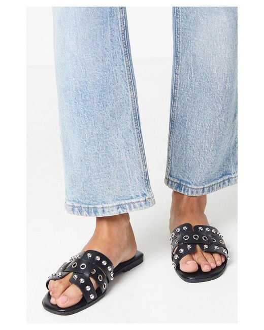 Dorothy Perkins Blue Wide Fit Follie Stud Detail Flat Slider Sandals