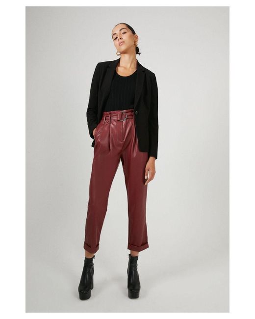 Warehouse Red Belted Faux Leather Peg Trousers