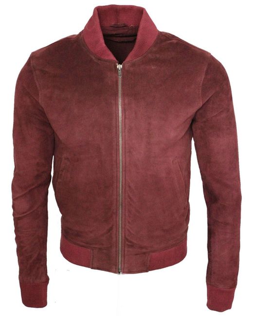 Infinity Leather Red Varsity Soft Suede Bomber Jacket for men