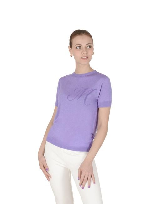 Crown of Edinburgh Cashmere Lichte Zijde Kasjmier Coltrui Met Letterdetail in het Purple