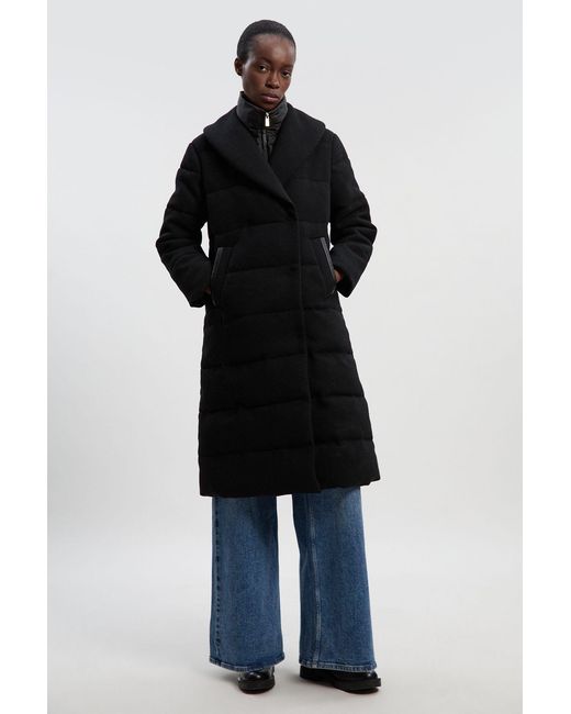 Karen Millen Blue Wool Hybrid Padded Puffer Midi Coat