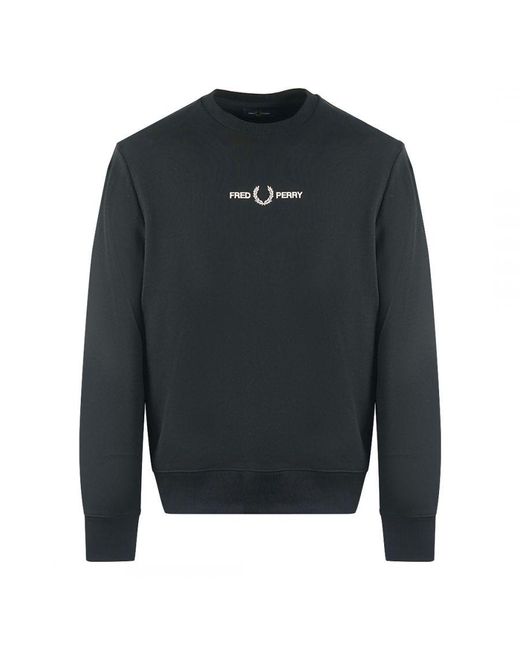 Fred Perry Blue Embroidered Branded Chest Logo Black Sweatshirt for men