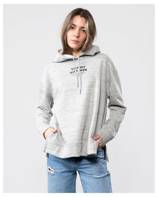Tommy Hilfiger Relaxed Text Flock Print Hoodie in Grey Lyst UK