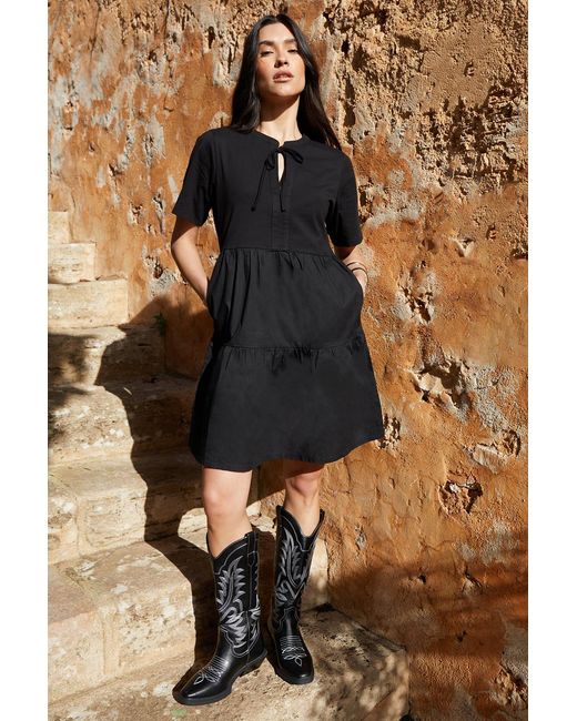 Threadbare Brown Tiered Jersey Poplin Mini Dress