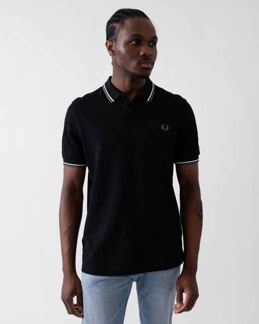 Fred Perry Black Twin Tipped Signature Polo Shirt for men