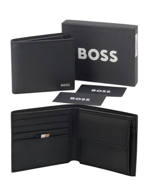 Boss Black Leather Wallet Zair_4Cc Bifold Credit Cardholder for men