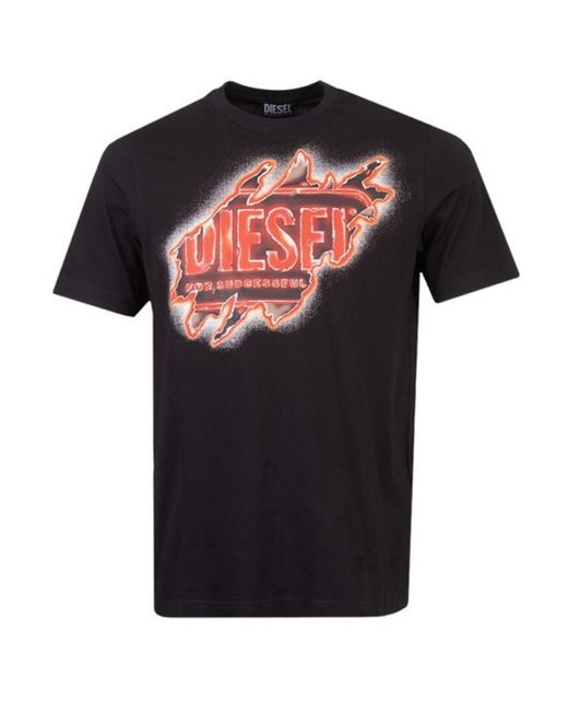 DIESEL Black Peel Effect Logo T-Shirt Material_Cotton for men