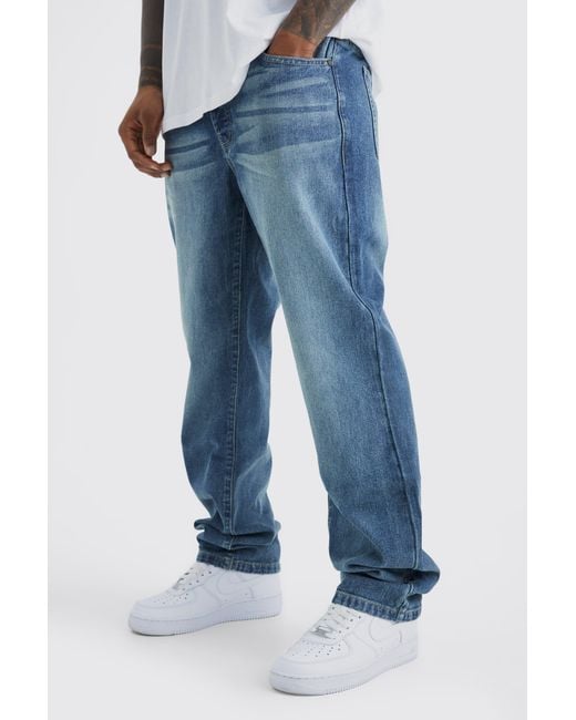 BoohooMAN Blue Relaxed Rigid Washed Jeans for men