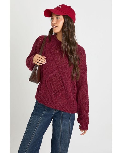 Boohoo Red Cable Detail Knitted Oversized Sweater