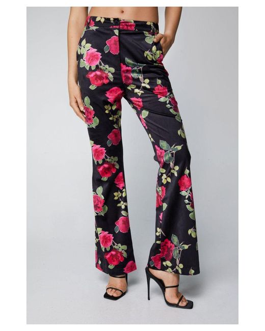 Nasty Gal White Premium Printed Velvet Flare Trousers