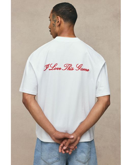 BoohooMAN White Oversized Boxy I Love This Game Print T-Shirt Cotton for men