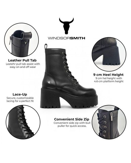 Windsor Smith Black Leather Platform Ankle Boots
