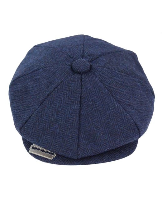 Infinity Leather Blue Peaky Blinders Tweed Hat With Razor Blade for men