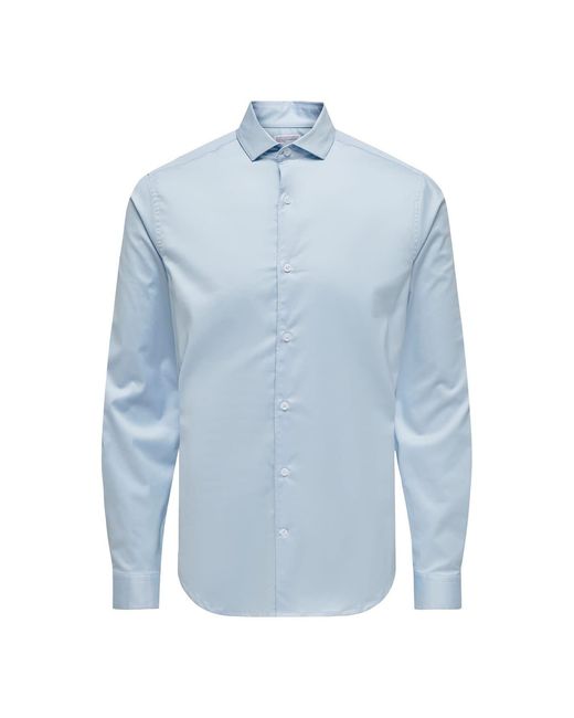 ONLY Blue Regular Fit Long Sleeve Point Collar Shirt for men