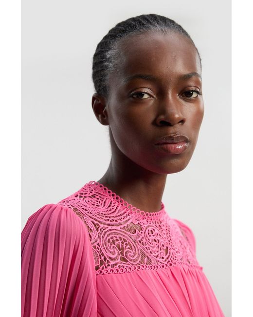 Karen Millen Pink Soft Pleated Woven Kimono Sleeve Maxi Dress