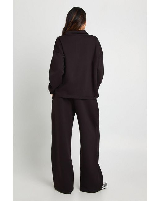 Boohoo Black Maternity Collared Button Down Sweatshirt & Wide Leg Tracksuit
