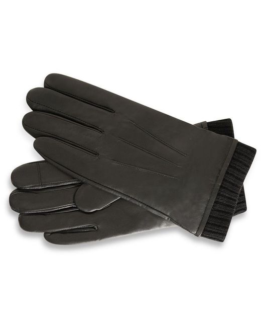 Barney's Originals Black Leather Gloves With Knitted Cuff for men