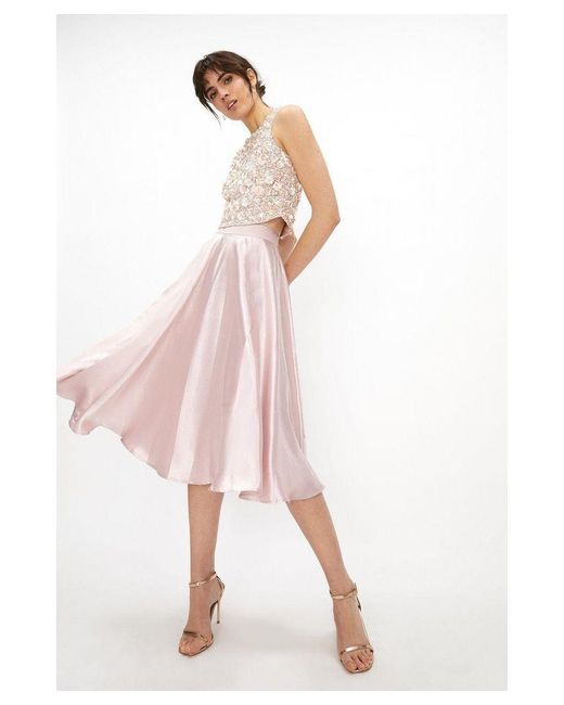 Coast Pink Structured Satin Midi Skirt