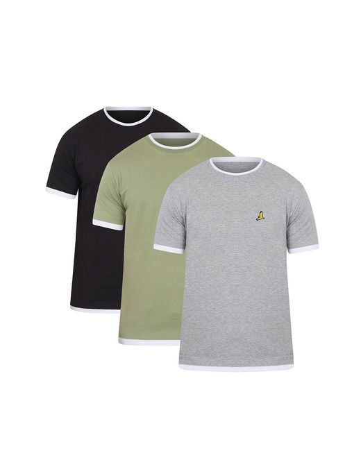 Brave Soul Gray Multi 3 Pack Cotton Contrast Edge T-Shirts for men